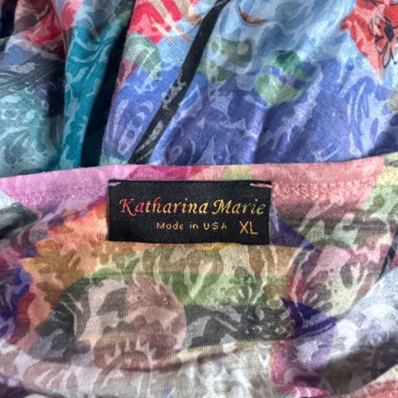 Katharina Marie Womens Abstract 3/4 Sleeve Tunic Top XL Multicolor Lightweight - Picture 3 of 6